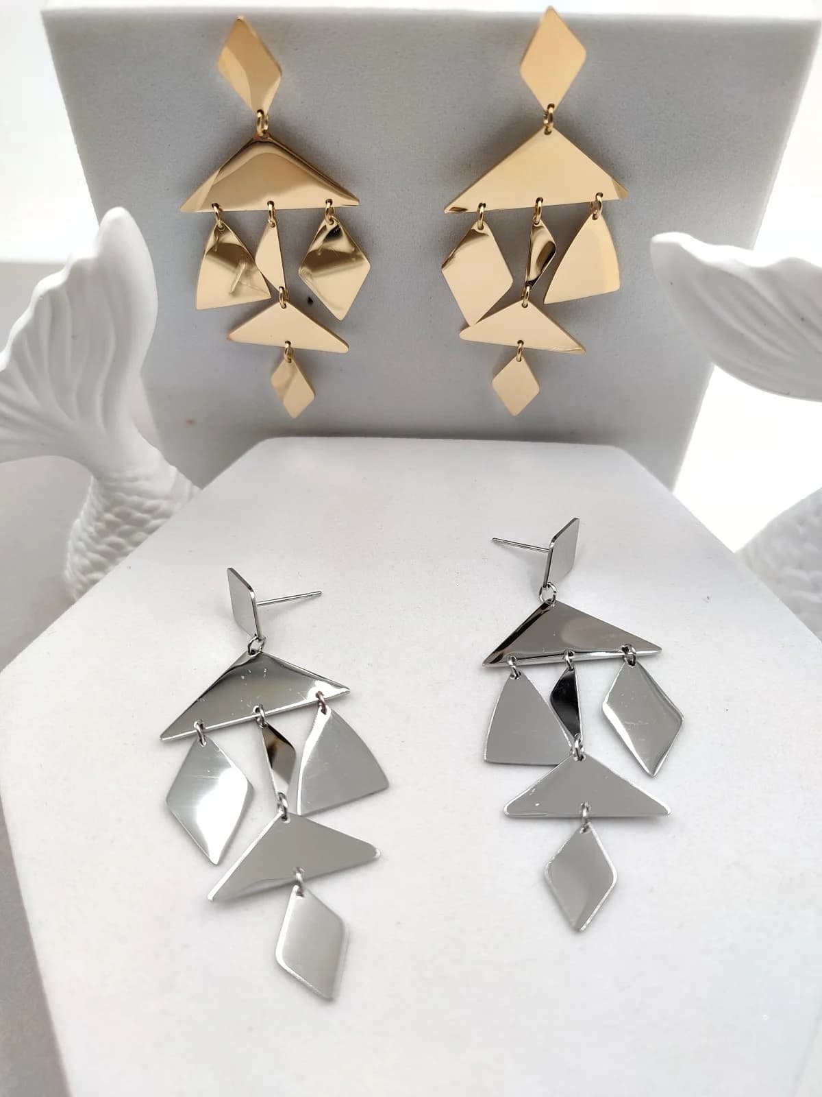 Stainless Steel Earrings with Geometric Designs by Magis Handmade Jewels