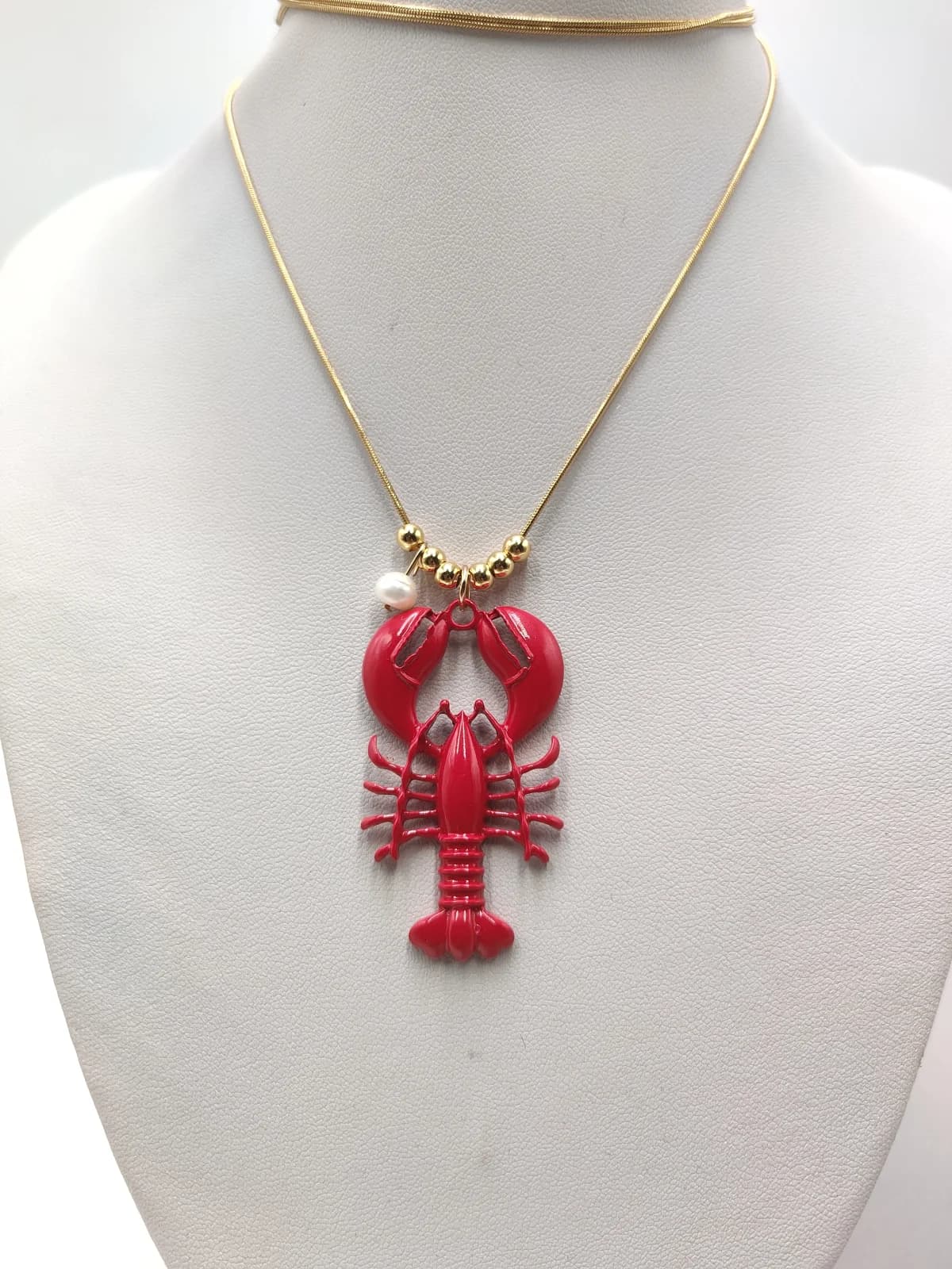 Long Stainless Steel Necklace with Lobster and Pearl by Magis Handmade Jewels