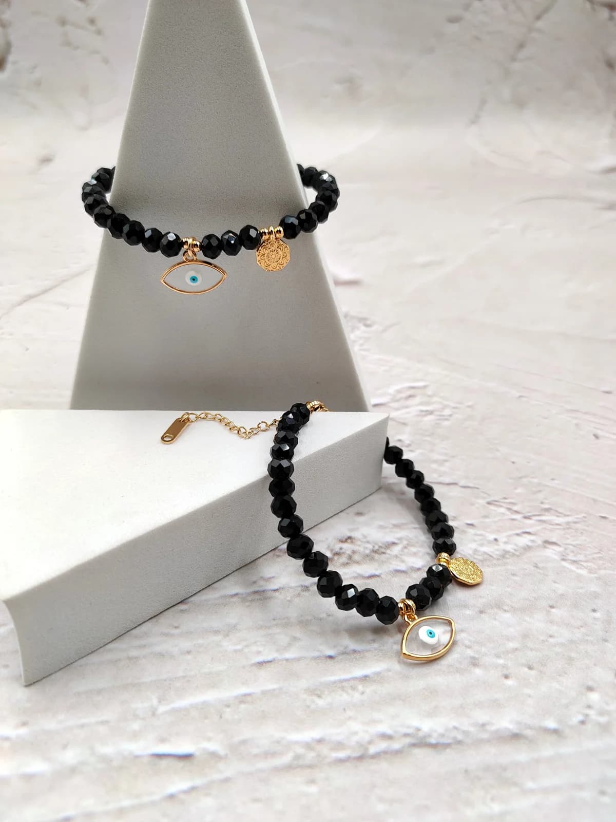 Bracelet with Crystals and Gold-Plated Stained-Glass Evil Eye by Magis Handmade Jewels