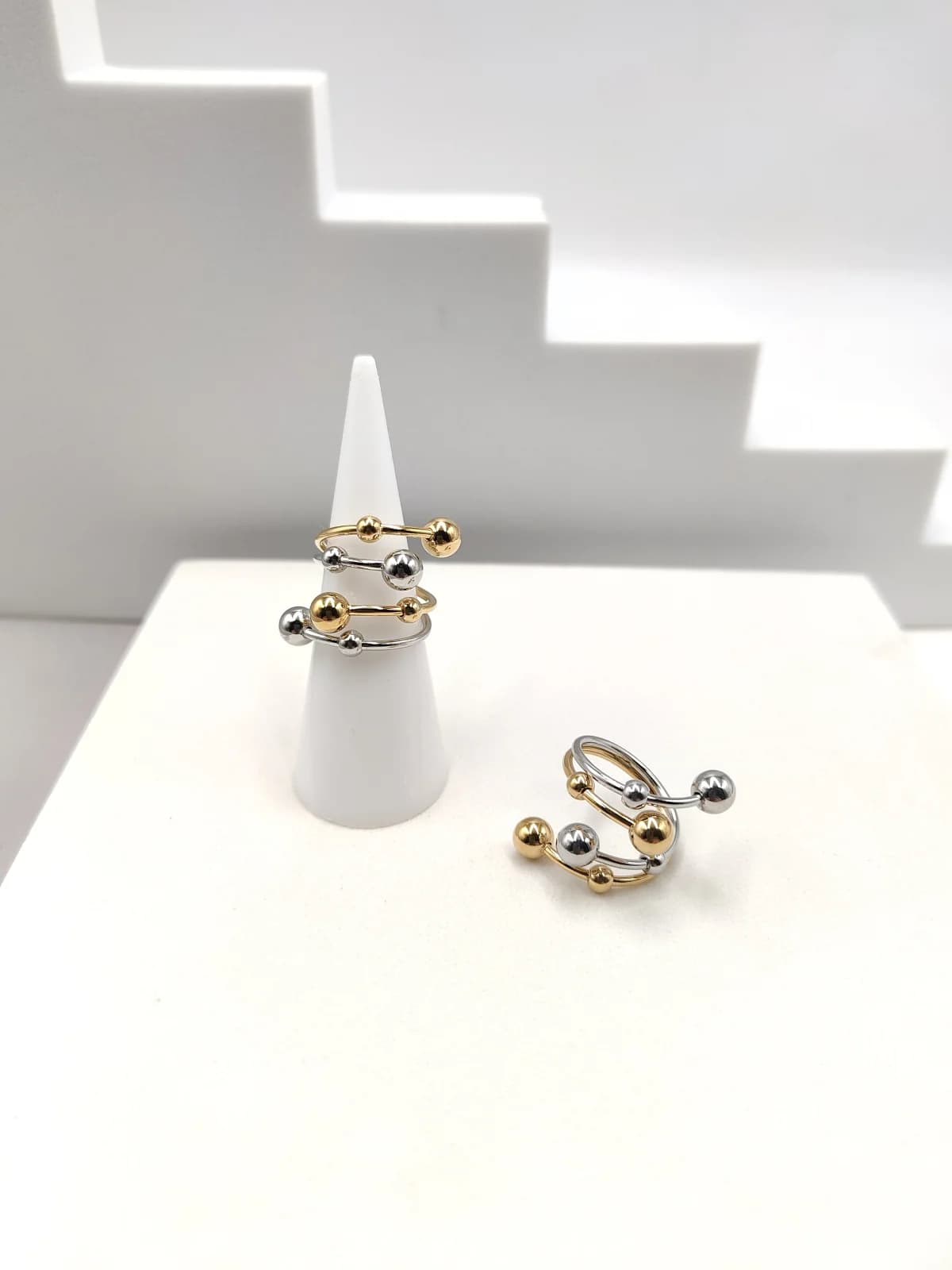 Stainless Steel Two-Tone Ring with Beads by Magis Handmade Jewels