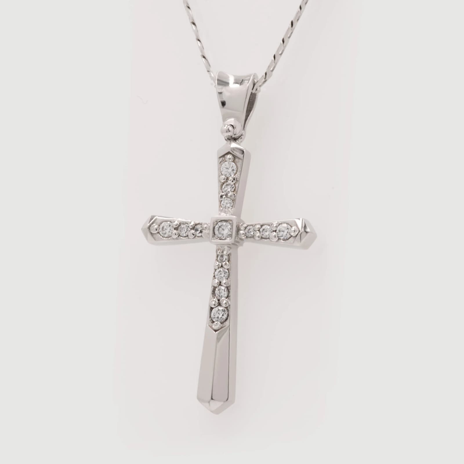 14K White Gold Cross Pendant with White CZ Stones — Pendants & charms from AntEva Crafts