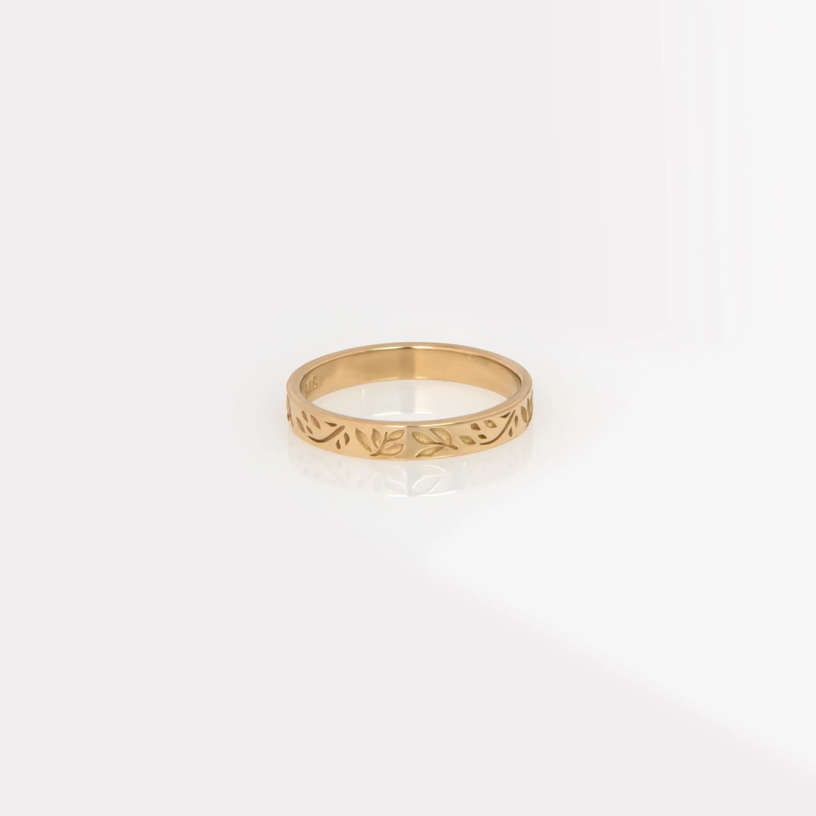 Solid Gold Olive Leaf Engraved Band Ring β Floral Stackable Ring β Rings from AntEva Crafts