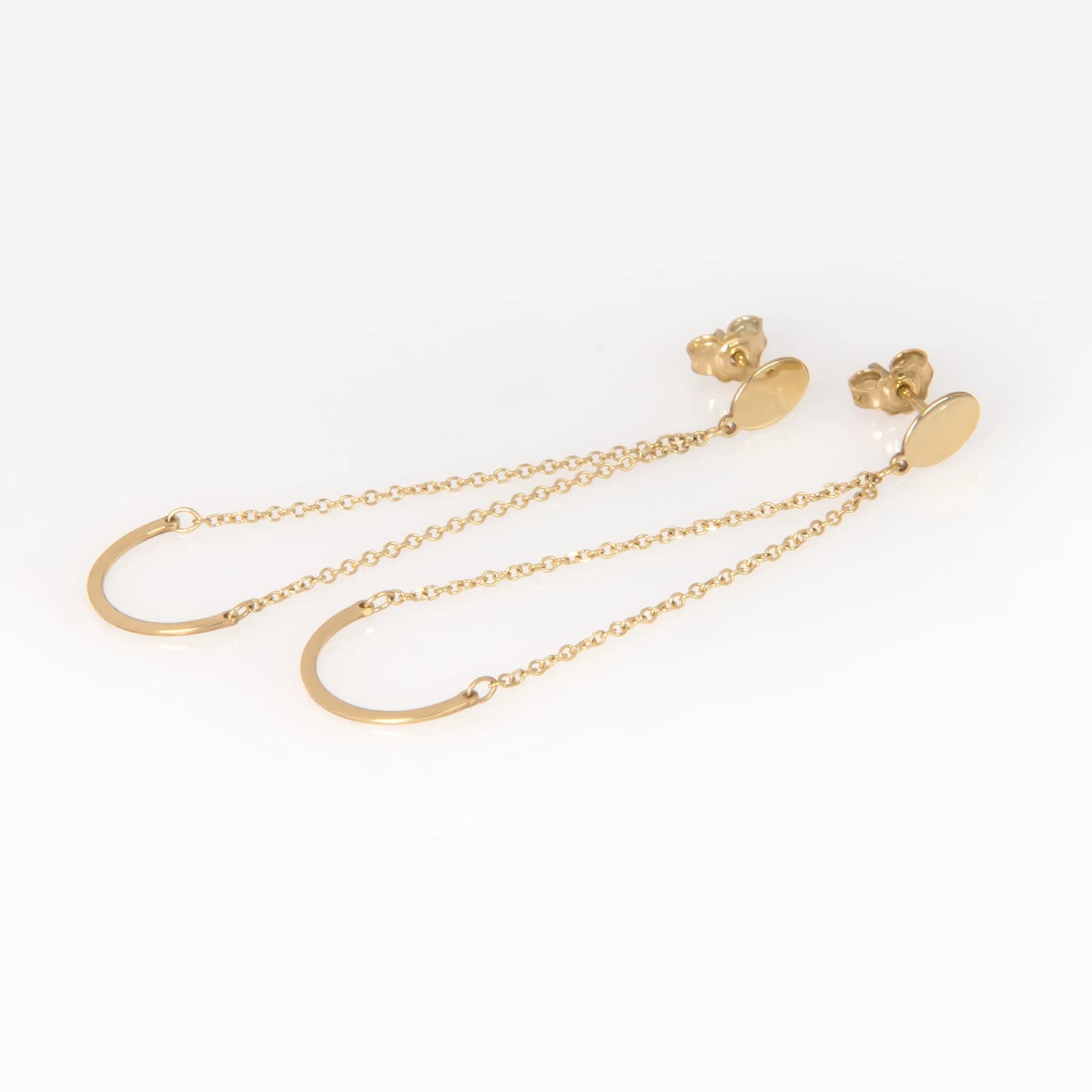 Solid Gold Smile Threader Earrings β Minimalist Crescent Chain Earrings β Earrings from AntEva Crafts