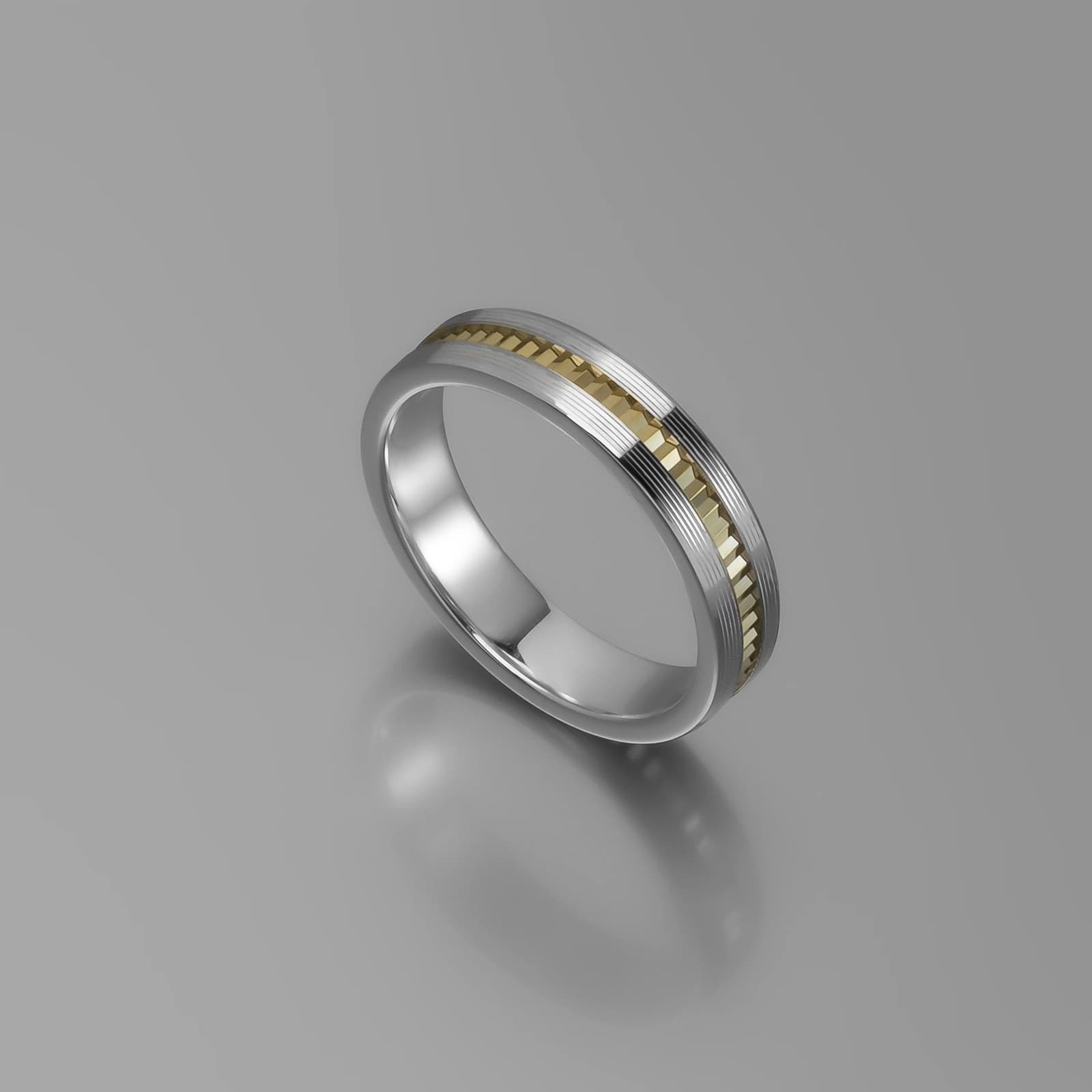 Sterling Silver & Solid Yellow Gold Hammered Facet Wedding Band — Rings from AntEva Crafts