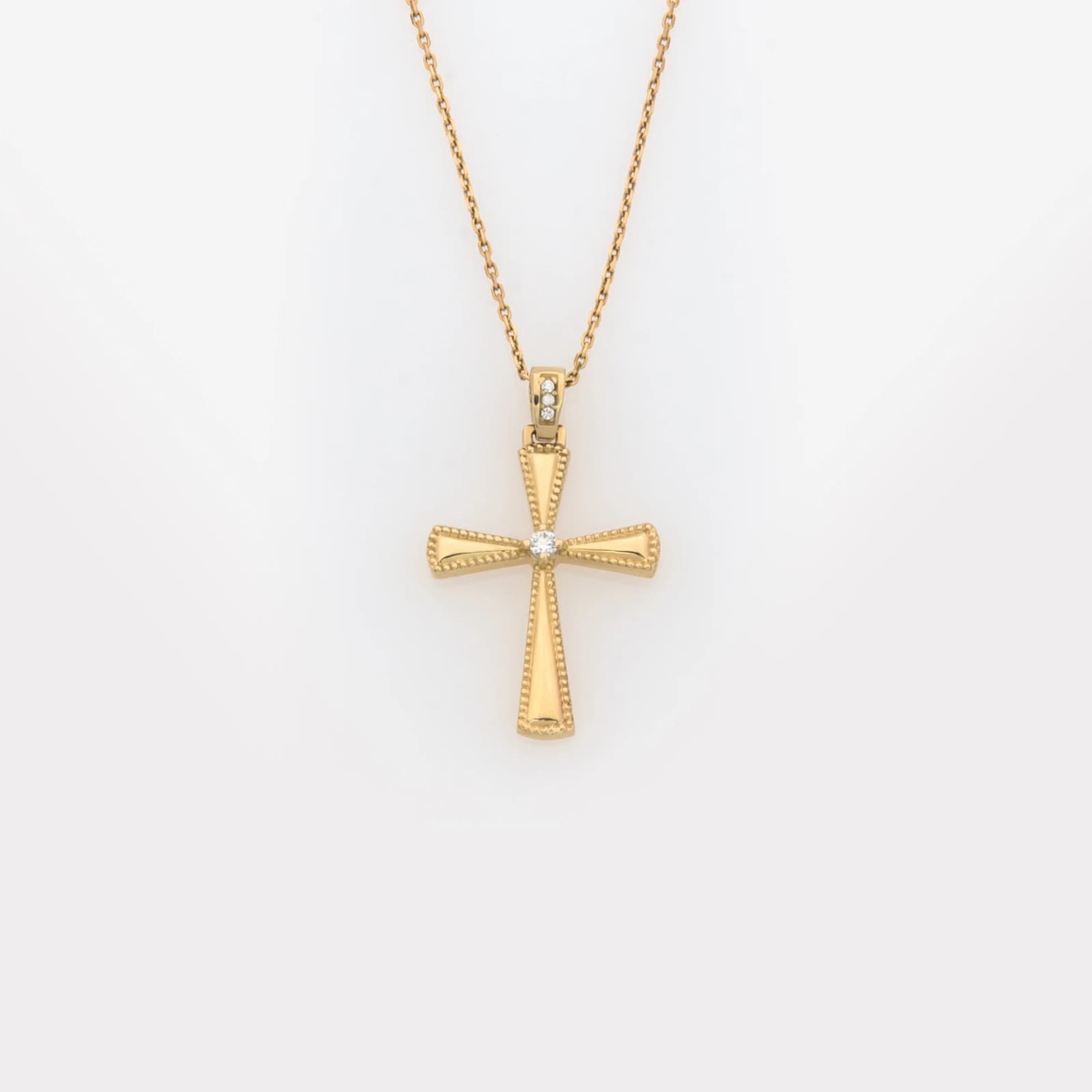 Yellow Gold Milgrain Cross Pendant with White CZ β Pendants & charms from AntEva Crafts