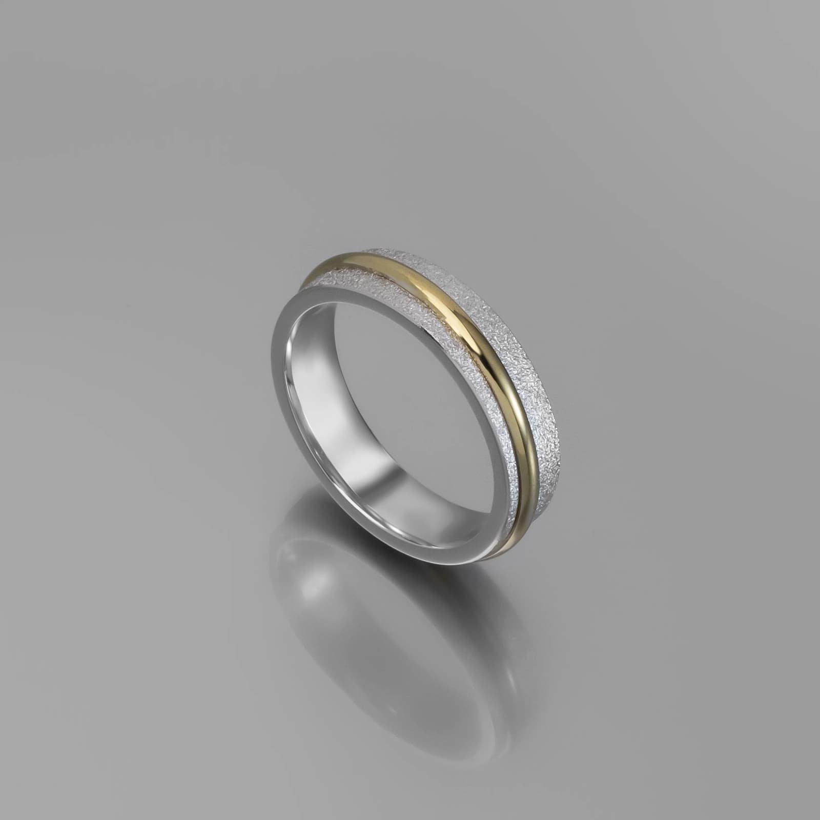 Sterling Silver Wedding Band with Polished Solid Yellow Gold Rail β Rings from AntEva Crafts