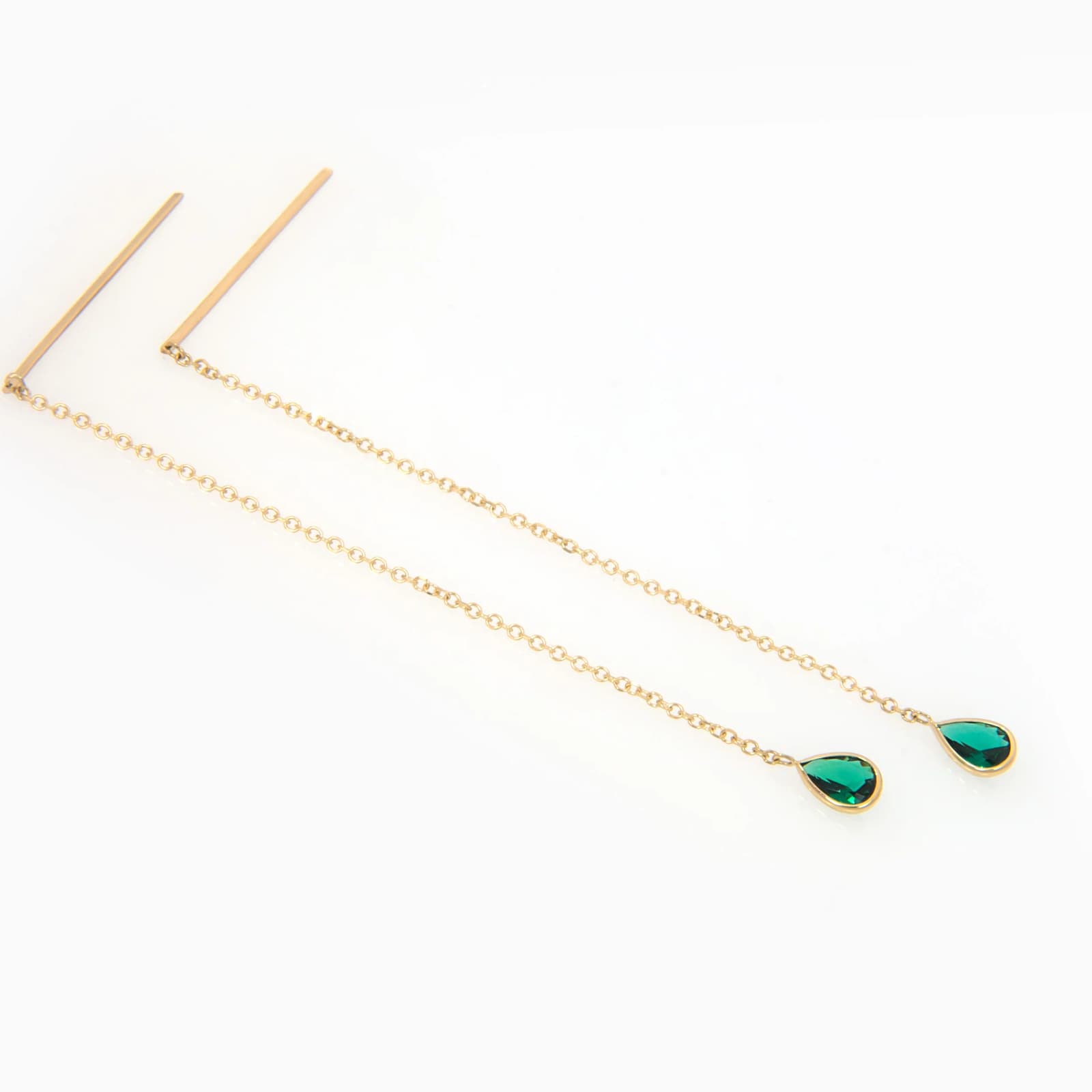 Solid Gold Threader Birthstone Earrings β Pear Shaped Gemstone Chain Earrings β Earrings from AntEva Crafts