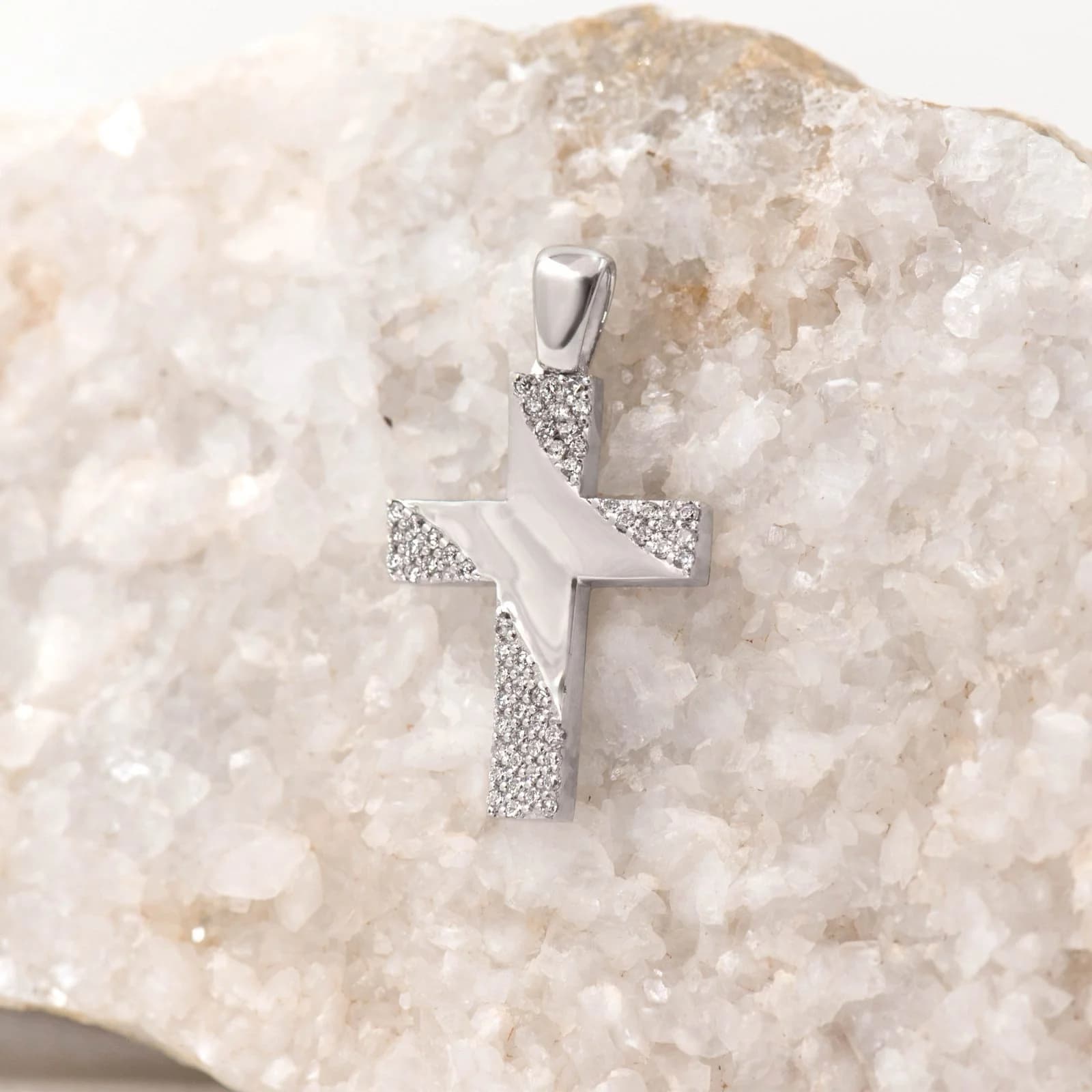 White Gold Cross Pendant with CZ — Pendants & charms from AntEva Crafts