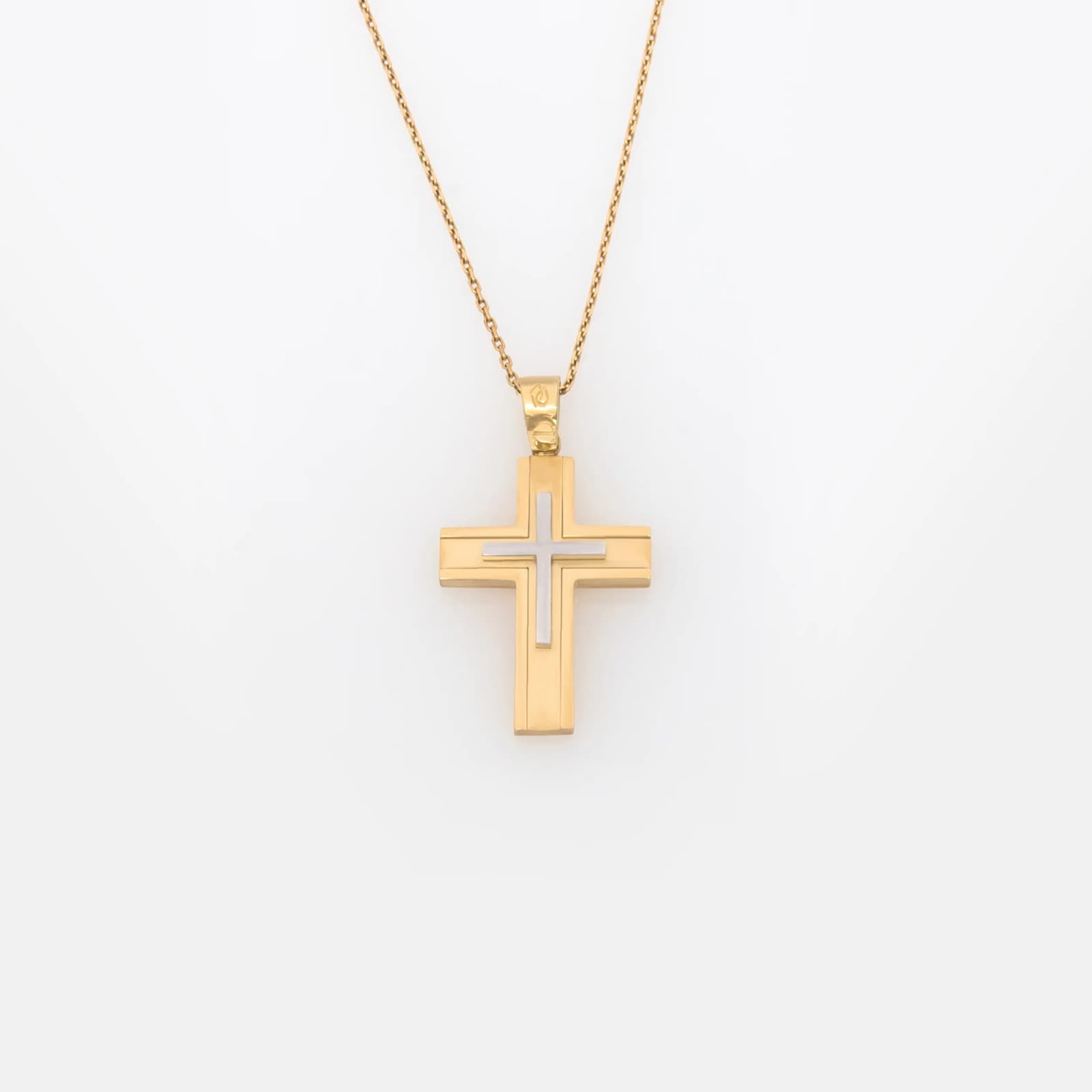 Yellow Gold 14K Flat Two-Tone Cross with White Gold Center β Polished & Matte Finish β Pendants & charms from AntEva Crafts