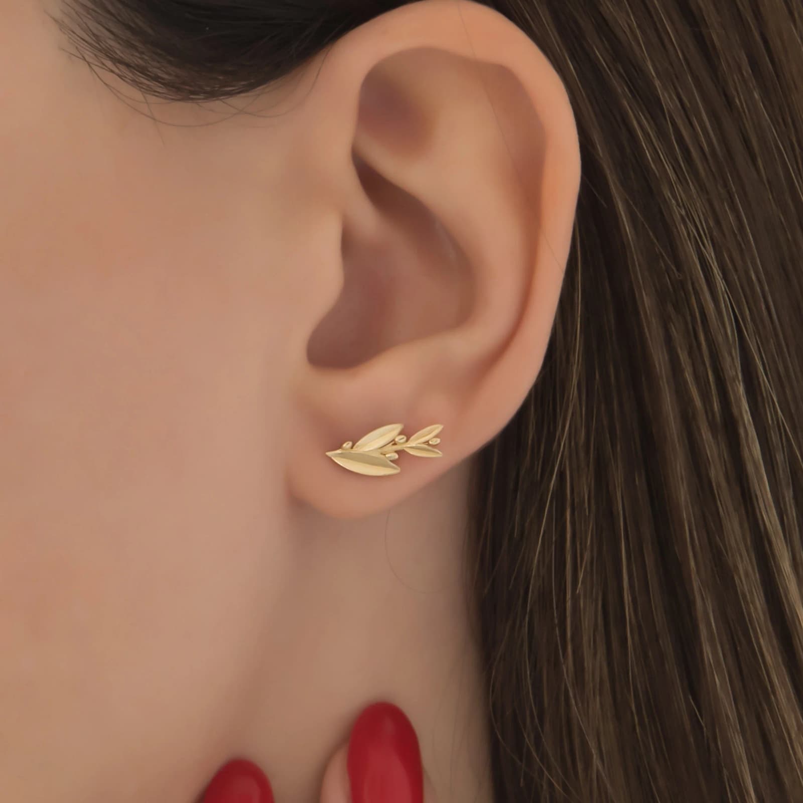 Olive Leaf Gold Studs — Earrings from AntEva Crafts