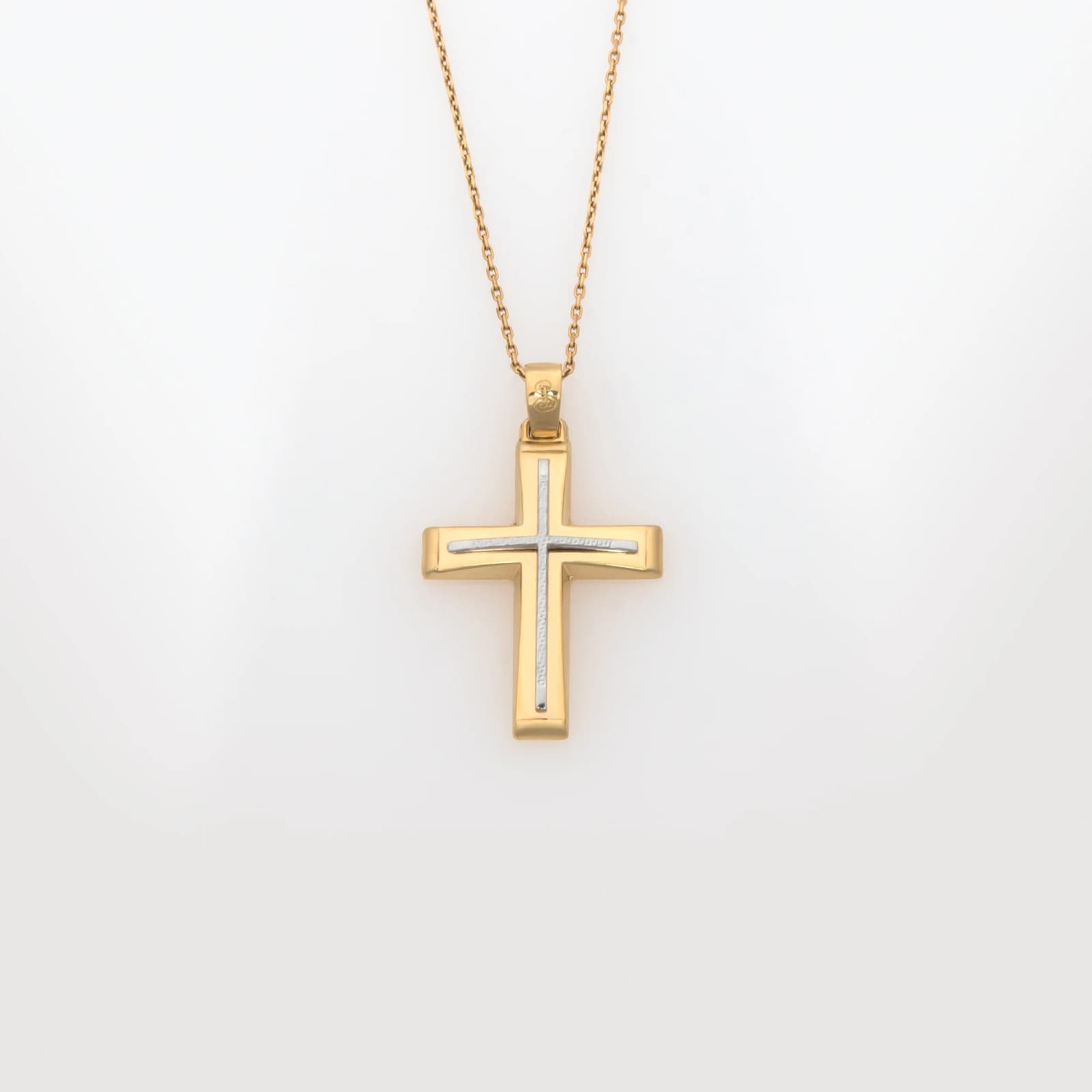 Yellow Gold 9K Two-Tone Cross Pendant with White Gold Textured Center — Pendants & charms from AntEva Crafts