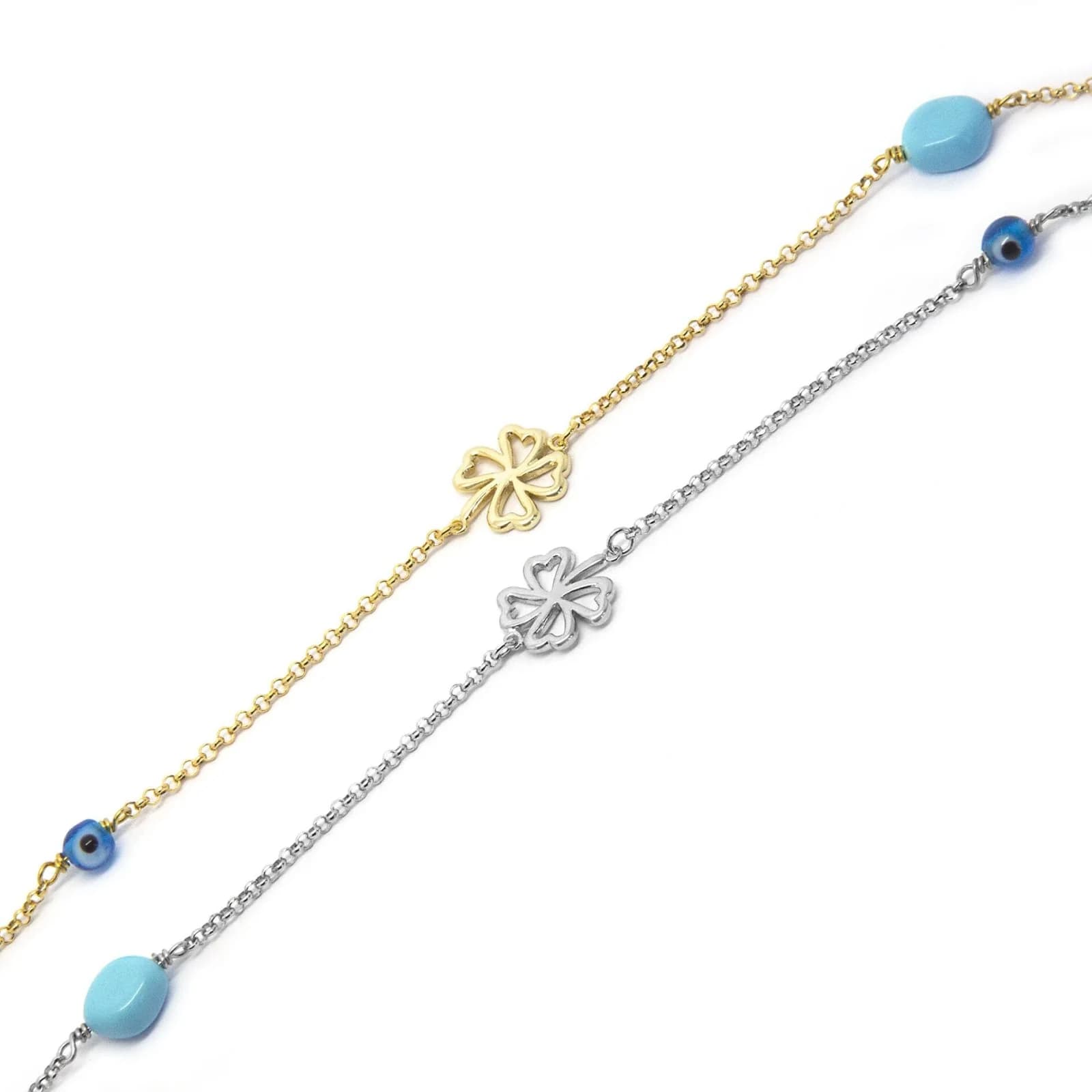 Silver Four Leaf Clover Anklet — Anklets from AntEva Crafts