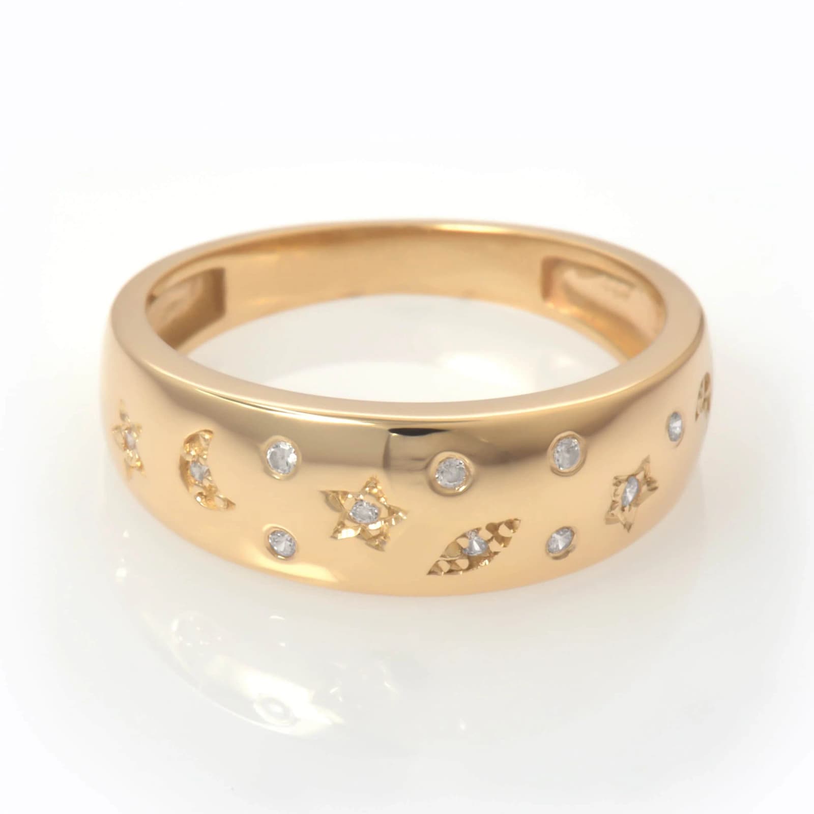 Diamond Starburst Ring with Celestial Symbols β Rings from AntEva Crafts