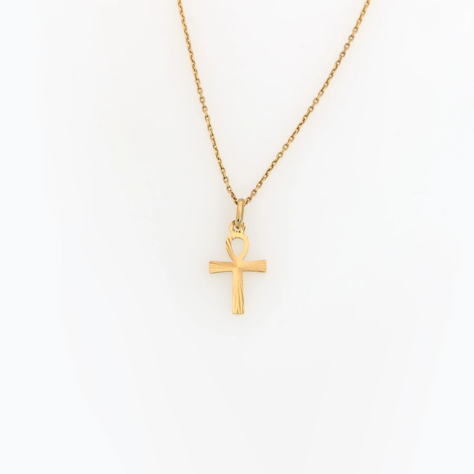 Solid Gold 14K Ankh Cross Necklace Diamond-Cut Pendant β Necklaces from AntEva Crafts