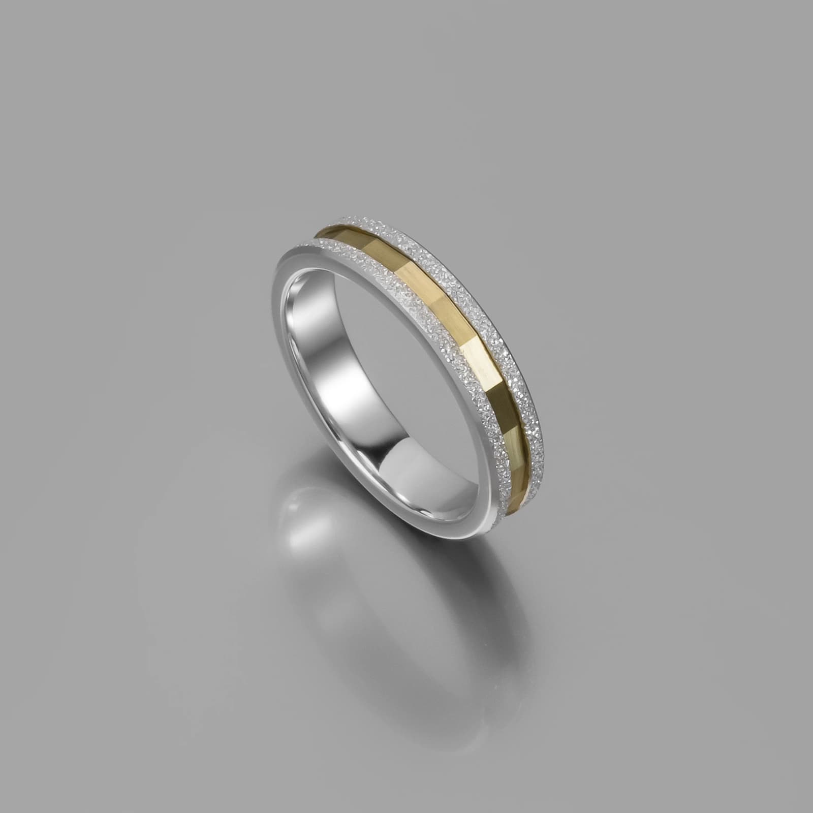 Sterling Silver & Solid Gold Faceted & Frosted Wedding Band β Rings from AntEva Crafts