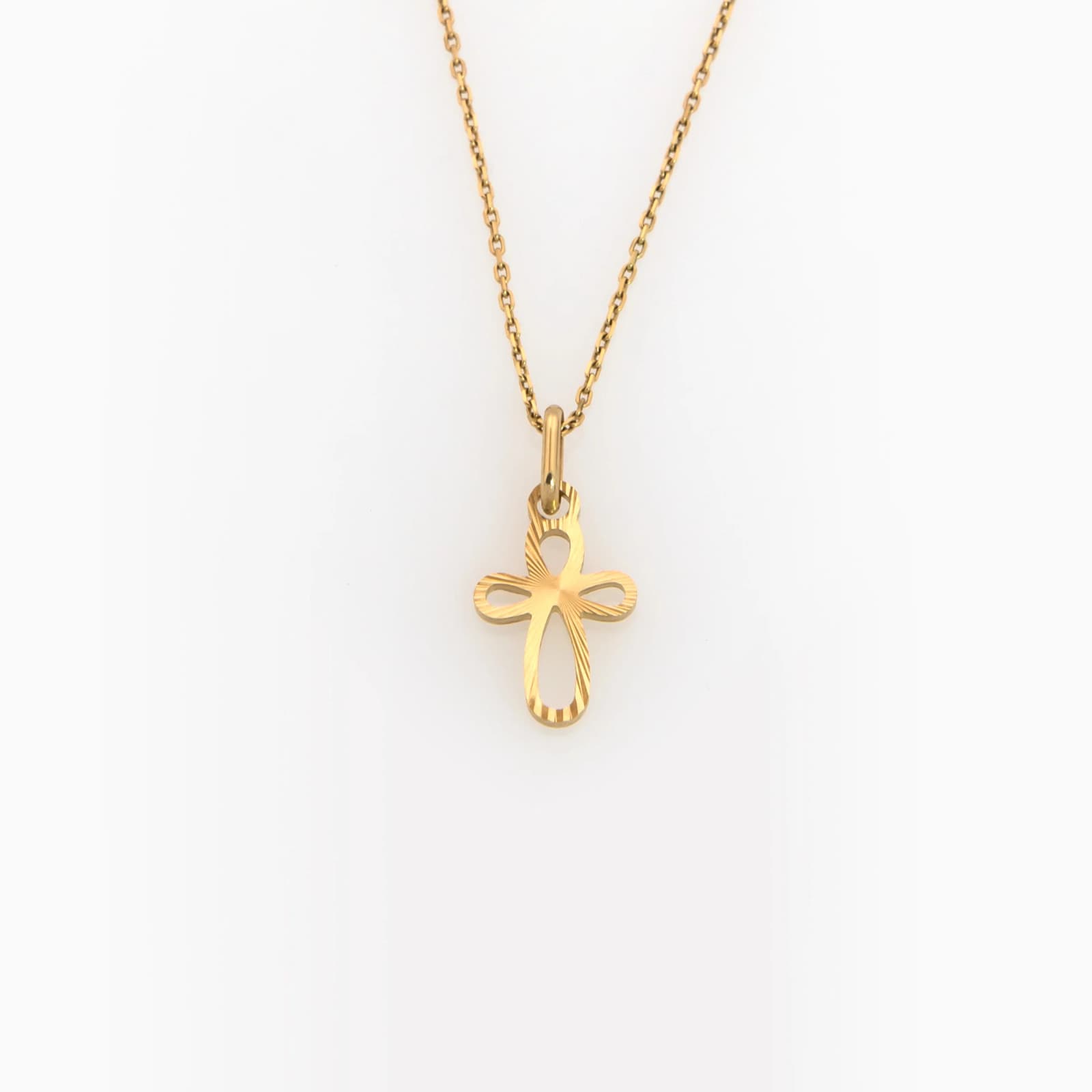 Solid Gold Open Cross Necklace with Diamond-Cut Teardrop Design β Necklaces from AntEva Crafts