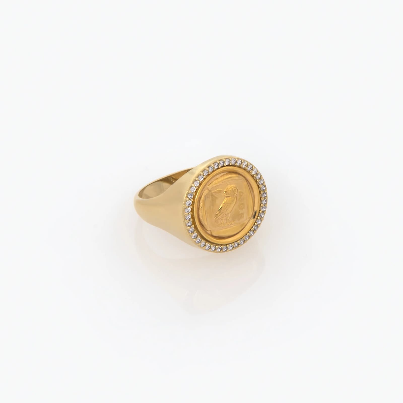 Owl Coin Halo Gold Ring — Rings from AntEva Crafts