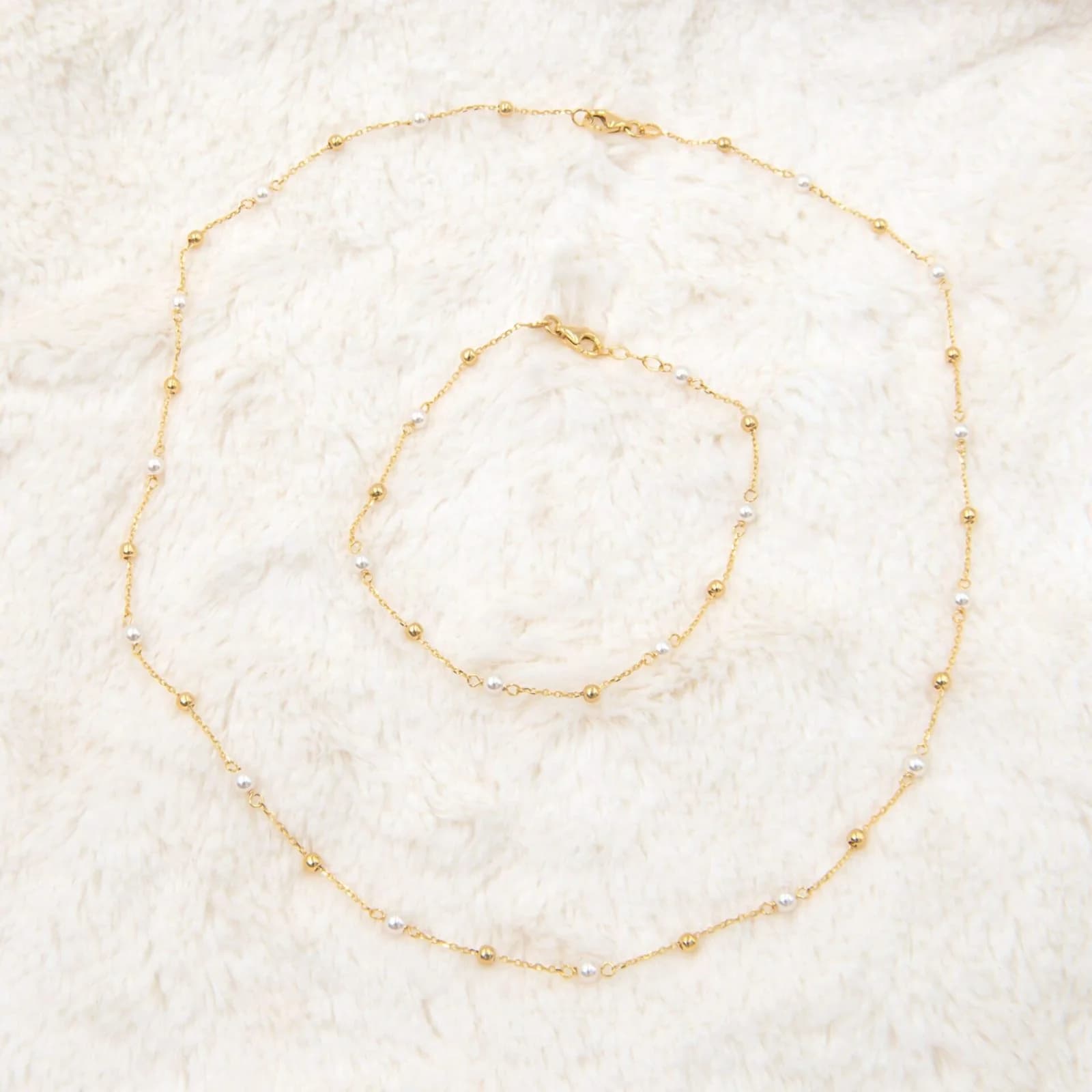 Gold Ball Pearl Beaded Set — Jewellery sets from AntEva Crafts