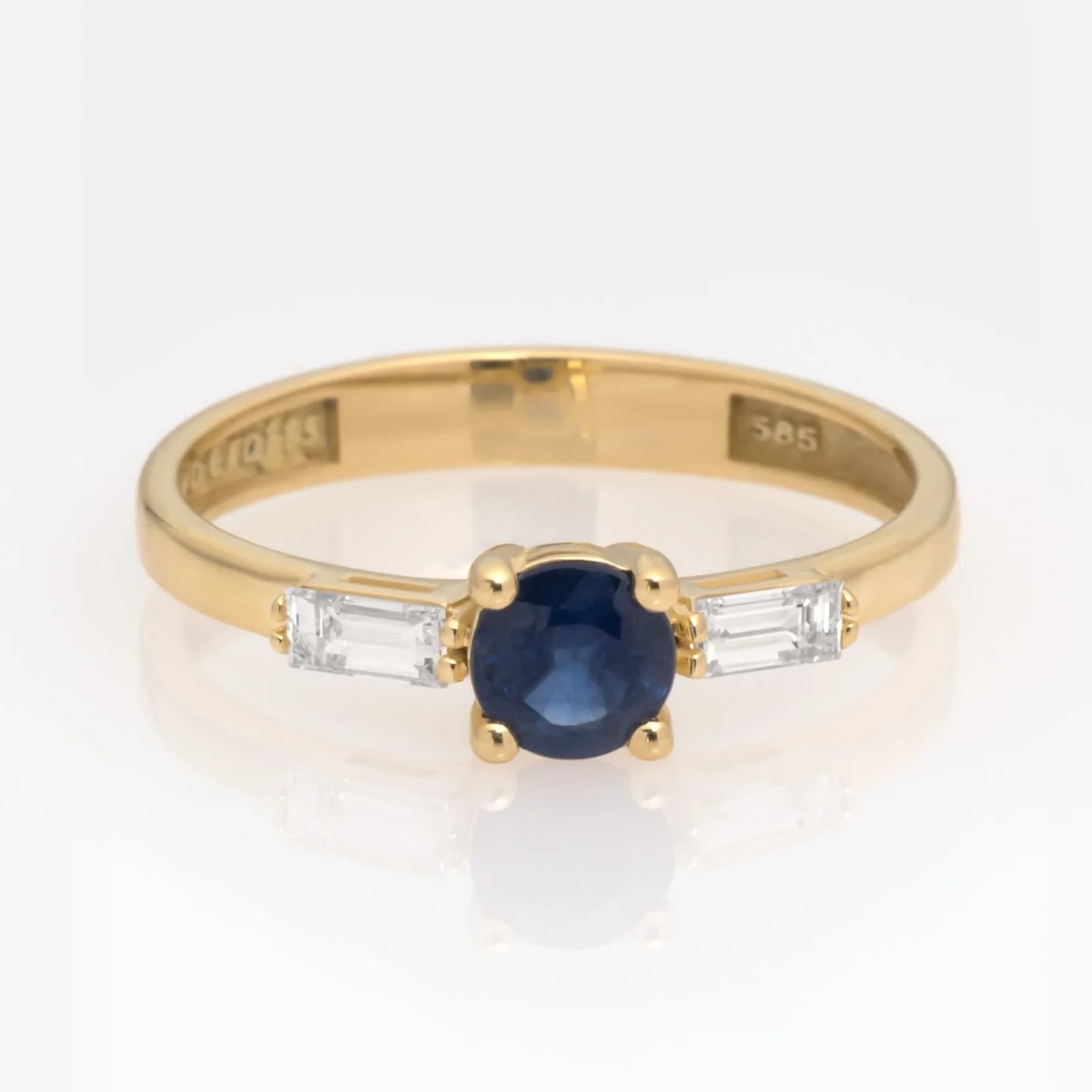 Round Birthstone Ring with 2 Baguete Diamonds β Rings from AntEva Crafts