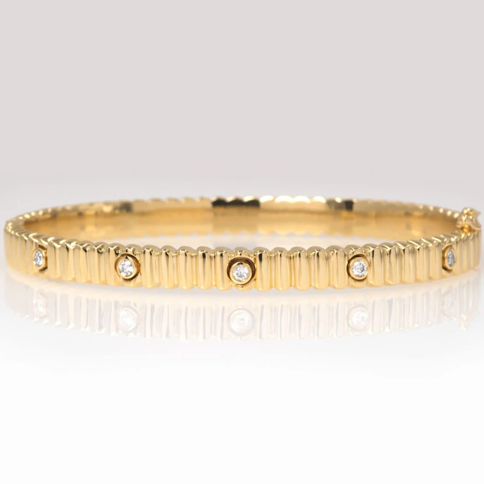 Ribbed Diamond Oval Hinged Bangle — Bracelets from AntEva Crafts