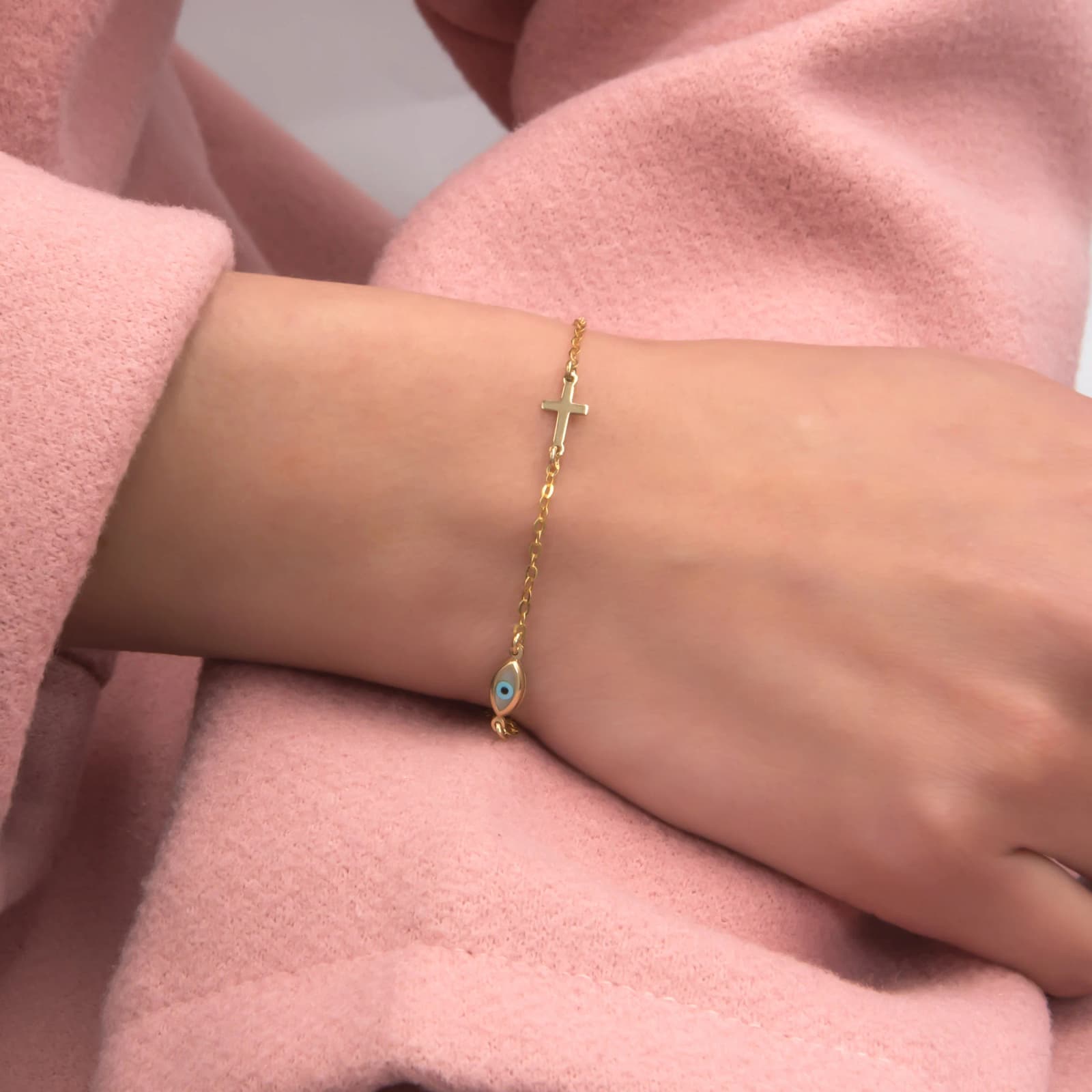 Sideways Cross and Evil Eye Bracelet β Bracelets from AntEva Crafts