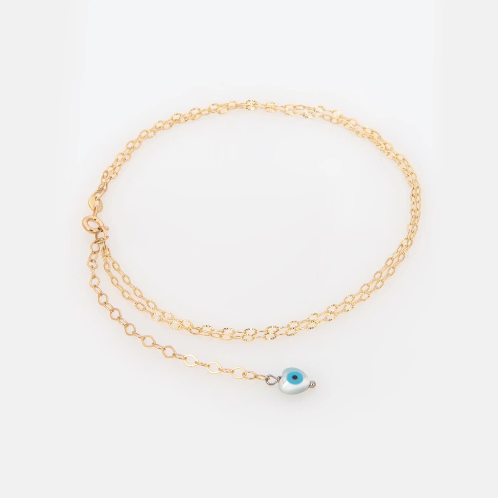 Double Diamond Cut Chain Anklet with Evil Eye Heart Charm — Anklets from AntEva Crafts