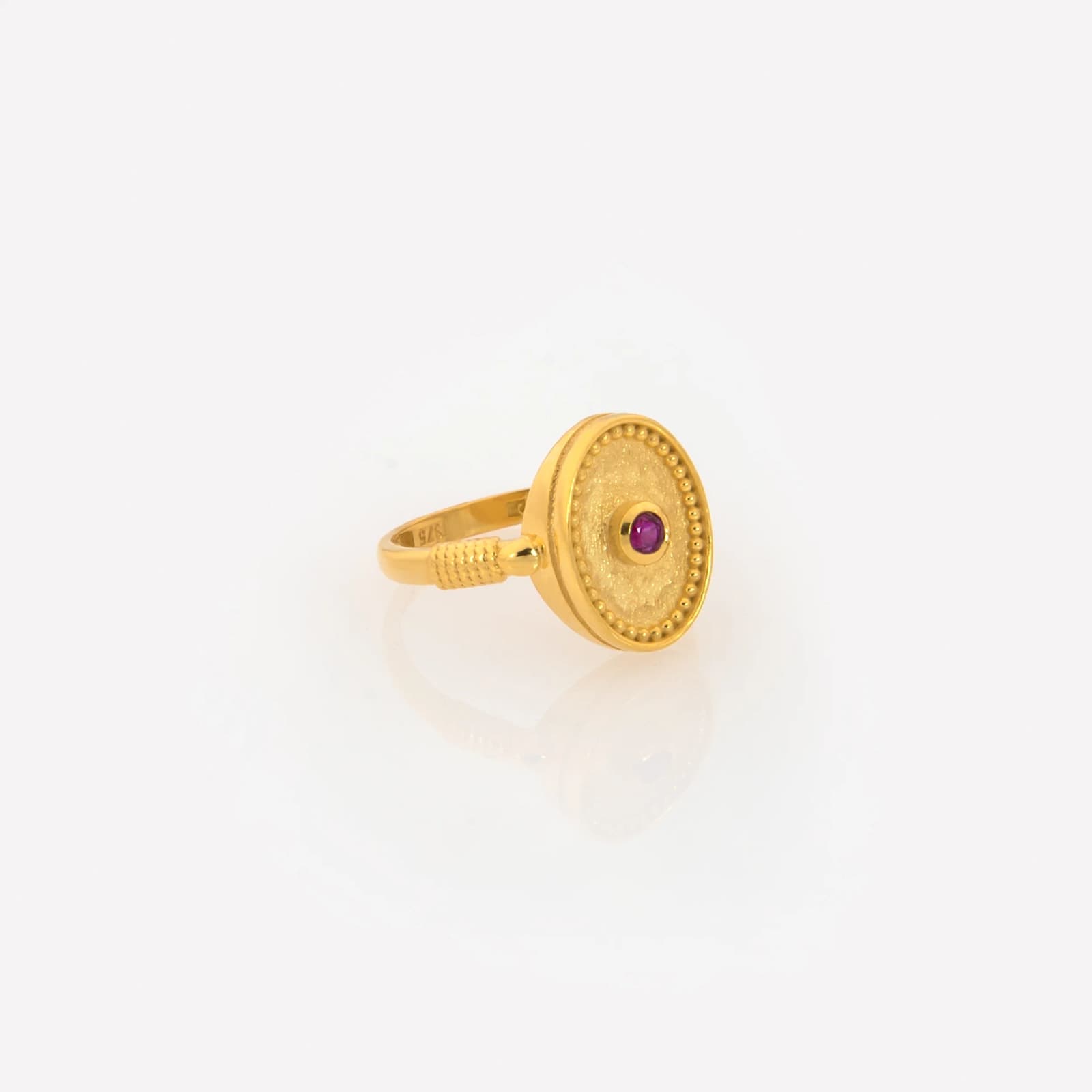 Solid Gold Oval Birthstone Ring β Vintage Milgrain Byzantine Ring β Rings from AntEva Crafts