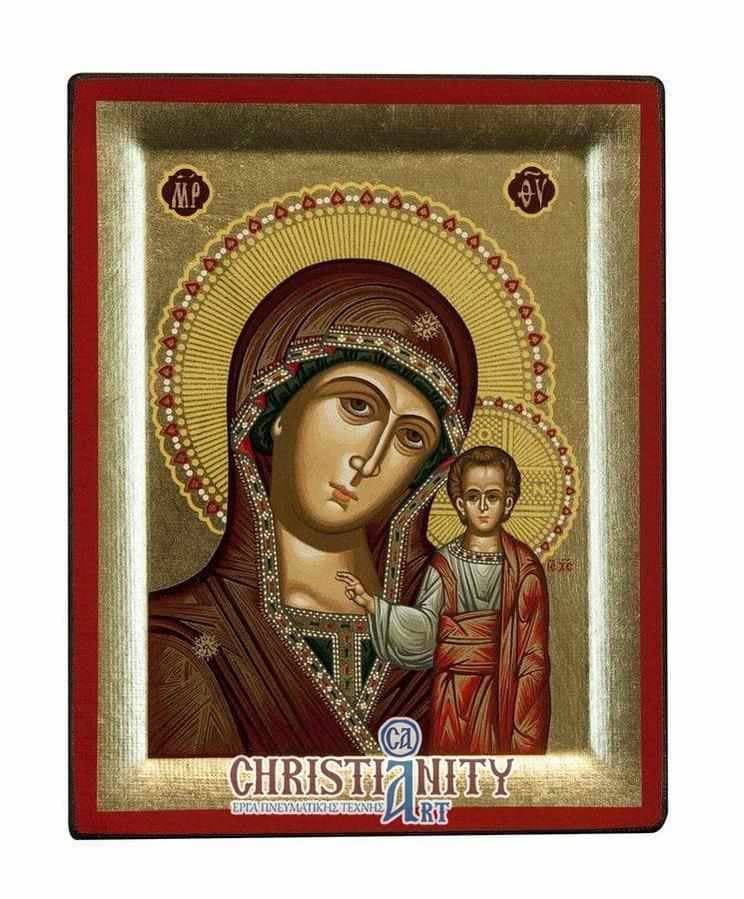 Our Lady of Kazan - Engraved wooden image on canvas with golden background - 1 β Paintings from Christianity Art
