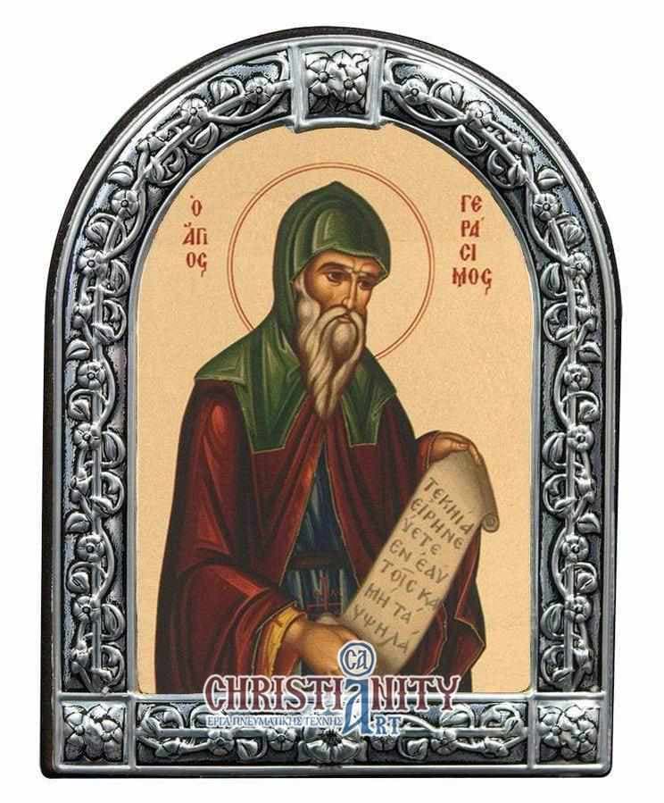 Saint Gerasimos - Image on wood with an indelible metal frame - Mount Athos — Wall reliefs from Christianity Art
