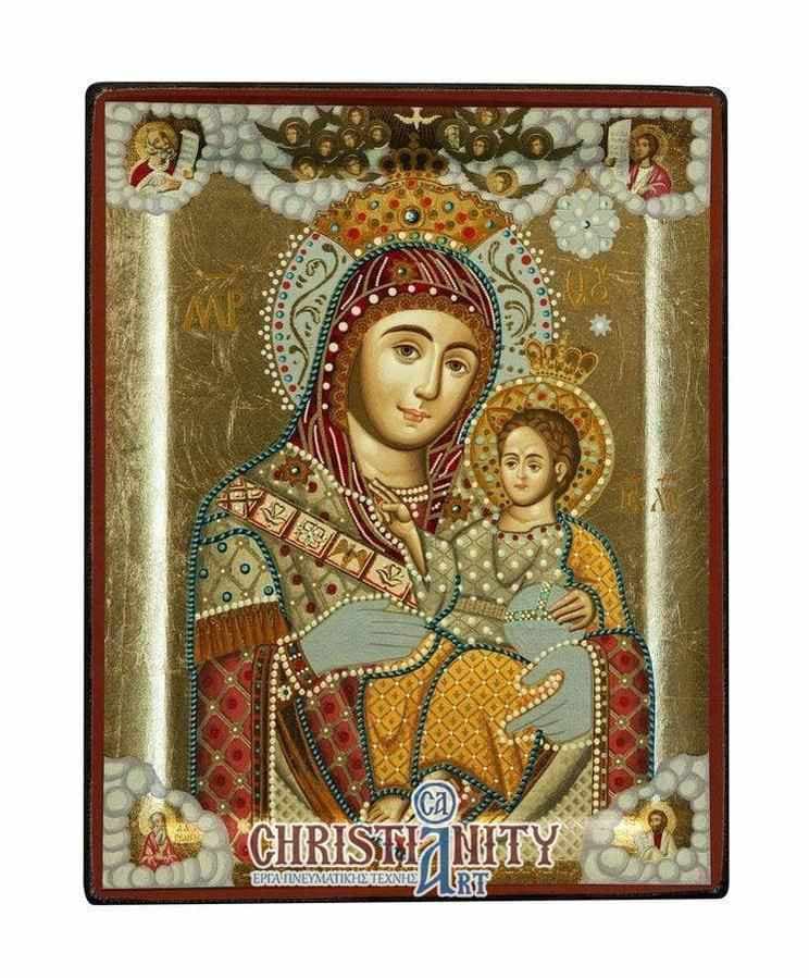 Virgin Mary Bethlehemtis - Engraved wooden image on canvas with golden background - Mount Athos — Paintings from Christianity Art