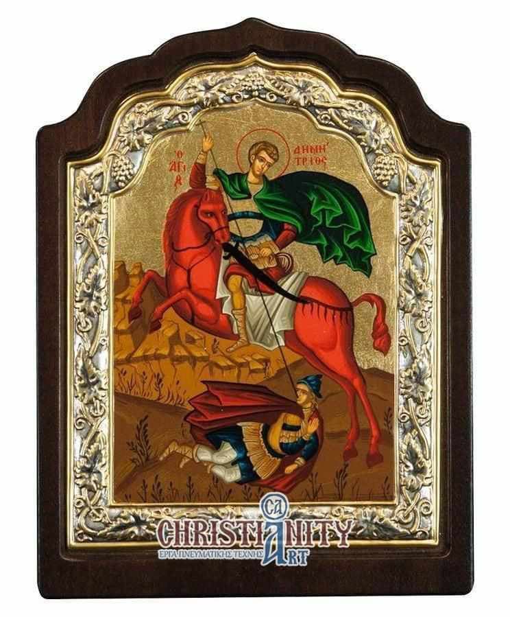 Saint Demetrius - Silver icon on wood, locally gilded - Mount Athos — Wall reliefs from Christianity Art
