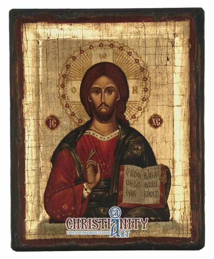 Jesus Christ Kazan - Engraved wooden aged image on canvas with golden background - Mount Athos — Paintings from Christianity Art