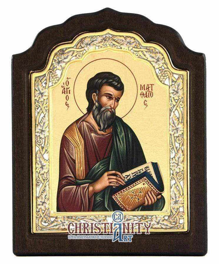 Saint Matthew - Silver image on wood, locally gilded - Mount Athos — Wall reliefs from Christianity Art