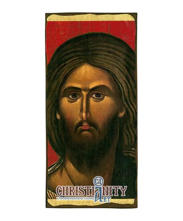 Jesus Christ - Wood aged image on canvas with golden background - Mount Athos — Paintings from Christianity Art