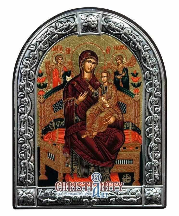 Virgin Mary Pantanassa - Image in wood with indelible metal frame - Mount Athos — Wall reliefs from Christianity Art