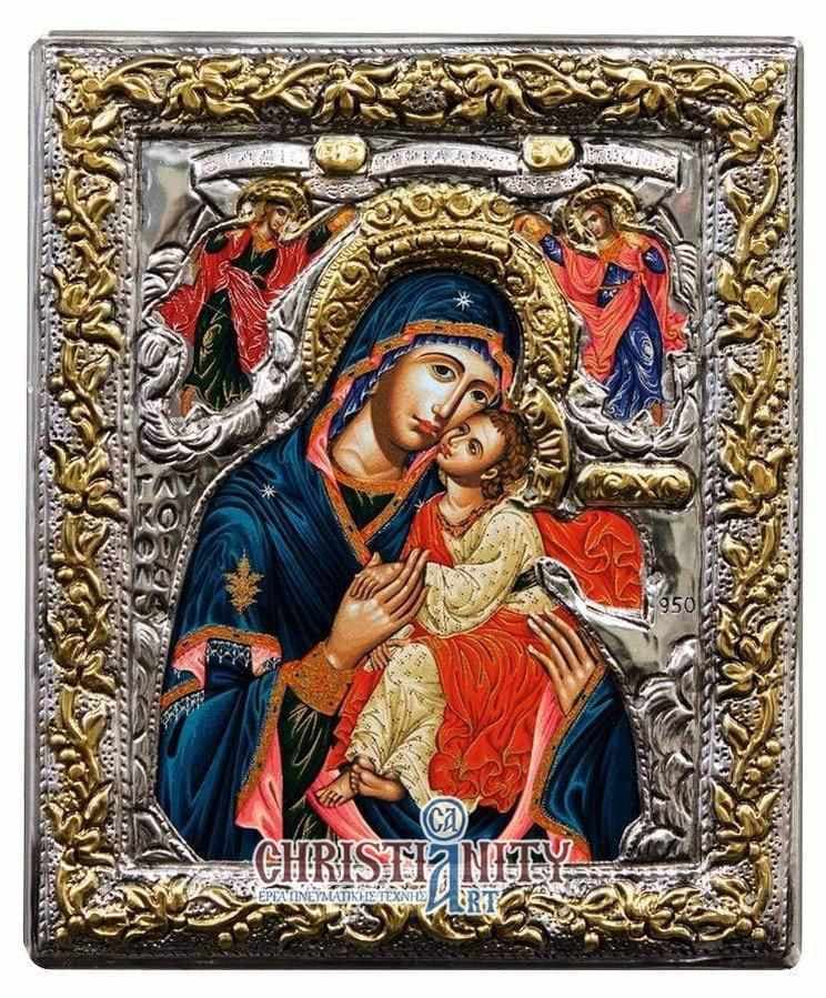 Virgin Mary Glykilisousa - Silver image on wood, locally gilded - Mount Athos — Wall reliefs from Christianity Art