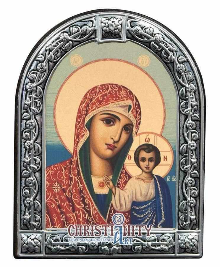 Our Lady of Kazan - Image in wood with indelible metal frame - Mount Athos — Wall reliefs from Christianity Art