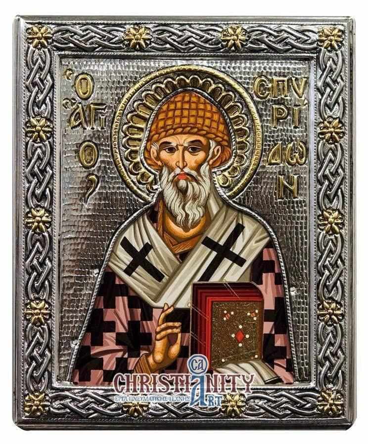 Saint Spyridon - Silver image in wood, locally gold plated - Mount Athos — Wall reliefs from Christianity Art