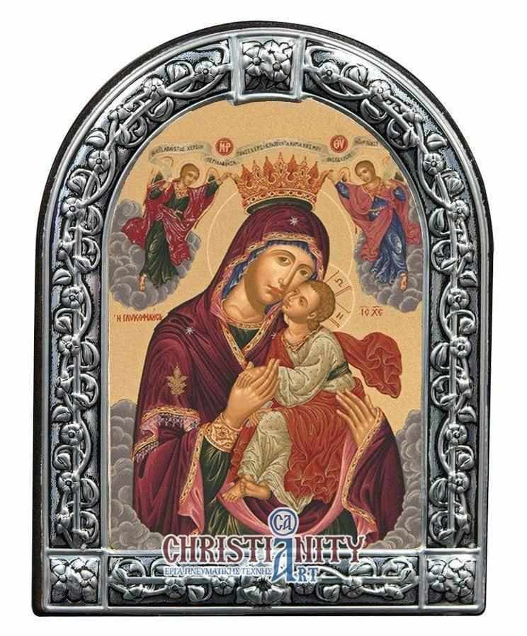 Virgin Mary Glycosherousa - Image in wood with indelible metal frame - Mount Athos — Wall reliefs from Christianity Art