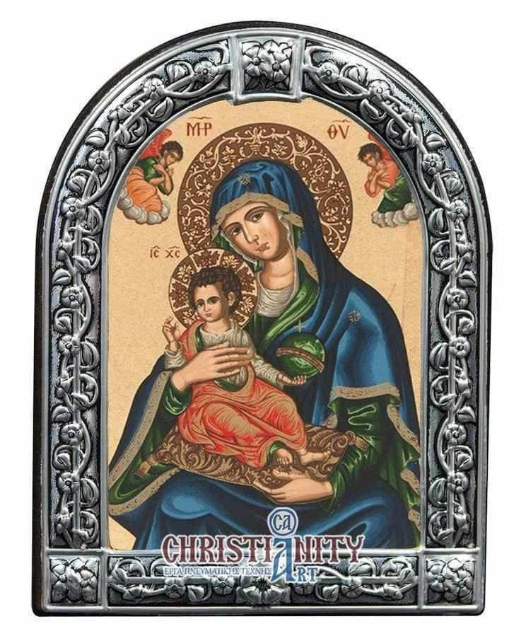 Virgin Mary Brefokratusa - Image in wood with indelible metal frame - Mount Athos — Wall reliefs from Christianity Art