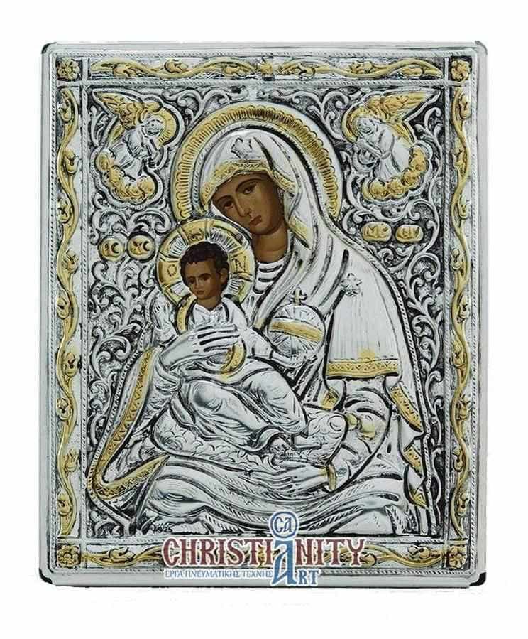 Virgin Mary Babykrateusa - Silver image in wood, locally gilded - Mount Athos — Wall reliefs from Christianity Art