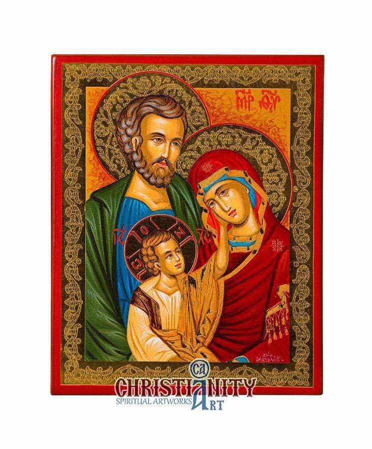 The Holy Family - Polished 100% Handmade Canvas Image with 24K Gold Background on Specially Treated Wood - Mount Athos — Paintings from Christianity Art