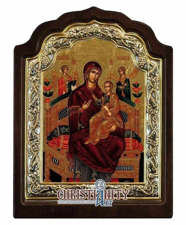 Virgin Mary Pantanassa - Silver image in wood, locally gold plated - Mount Athos — Wall reliefs from Christianity Art