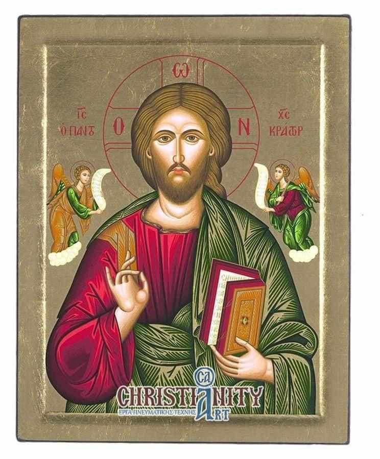 Christ Almighty - Engraved wooden image on canvas with golden background - Mount Athos — Paintings from Christianity Art