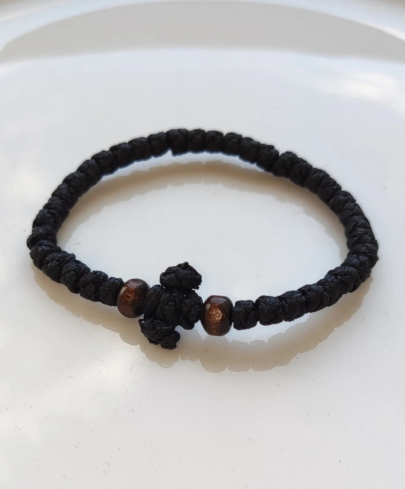 Athonite Waxed Prayer Rope Bracelet with Thick Knots, Cross & Beads β Brown or Blue β Bracelets from Christianity Art