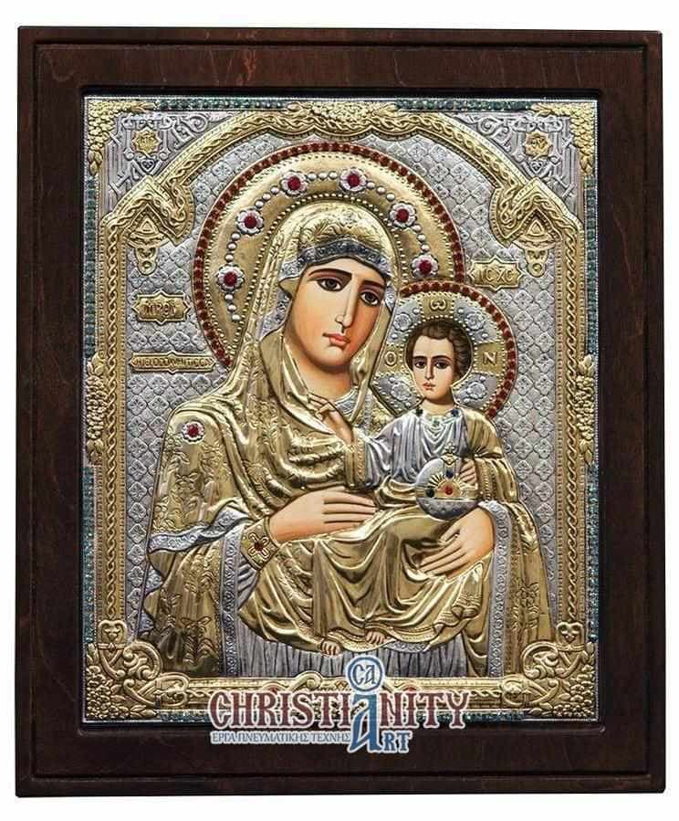 Virgin Mary Jerusalem - Silver image in wood, locally gilded - Mount Athos — Wall reliefs from Christianity Art