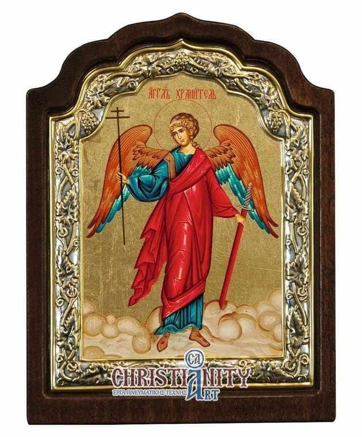 Protector Angelos - Silver image in wood, locally gilded - Mount Athos — Wall reliefs from Christianity Art