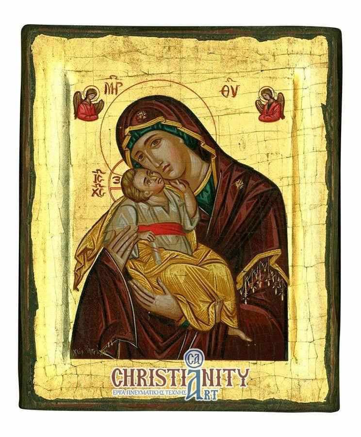 Virgin Mary Gliofilousa - Handmade icon of hagiography in aged wood - Mount Athos — Paintings from Christianity Art