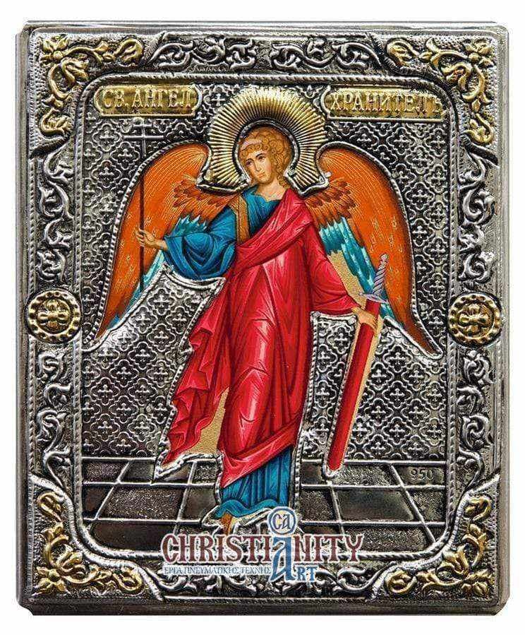 Protector Angelos - Silver image in wood, locally gilded - Mount Athos — Wall reliefs from Christianity Art