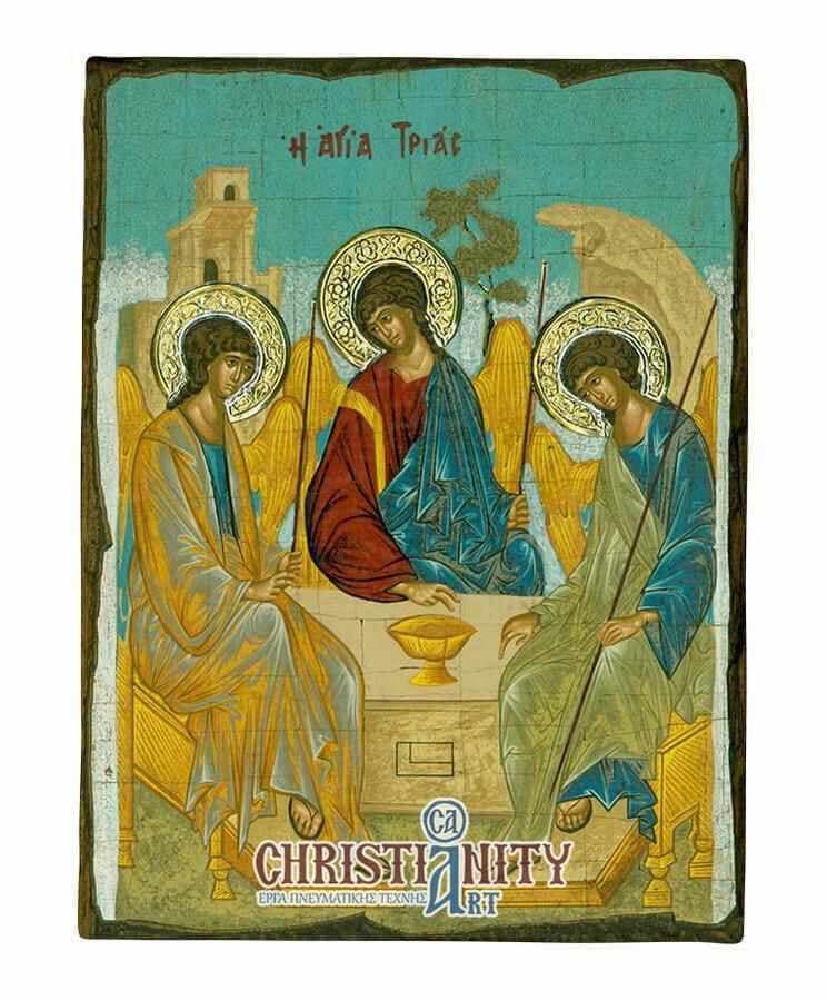 Saint Triada - Old wooden icon with silver halo locally gilded - Mount Athos — Paintings from Christianity Art